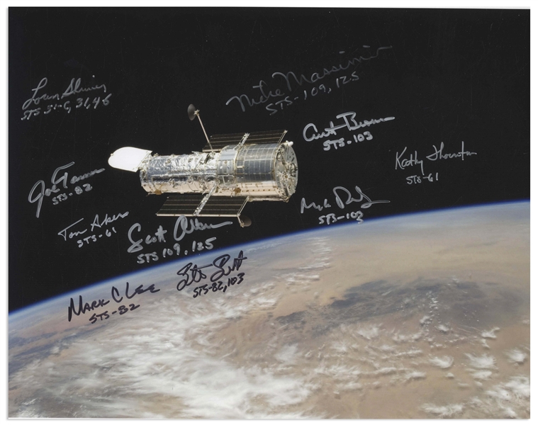 Photo of the Hubble Telescope, Signed by 10 of the Astronauts Who Have Viewed Hubble in Space -- Measures Over 14'' x 11''